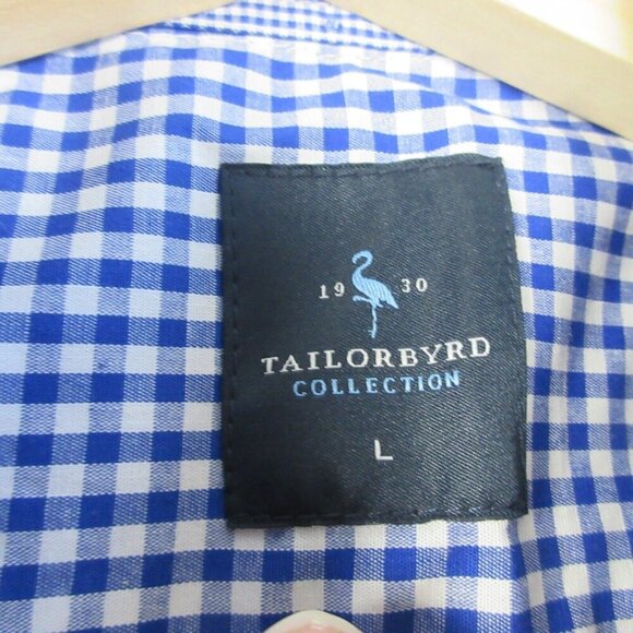 Tailorbyrd Men's Gingham Cotton Stretch Long Sleeve Shirt L Navy Sporty 256 - Picture 3 of 11